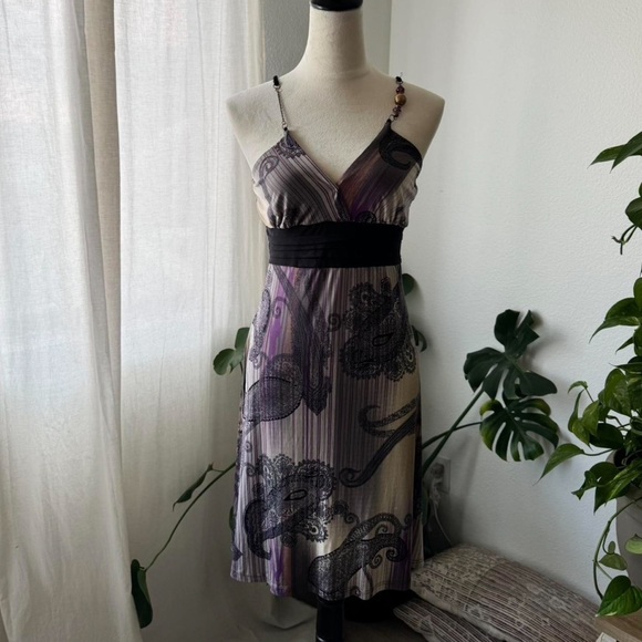 Vintage Dresses & Skirts - Y2k Purple paisley print midi dress with beaded straps #fairycore #y2kfashion